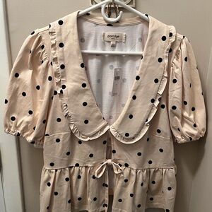 Anthropologie Cream Polka Dot Blouse